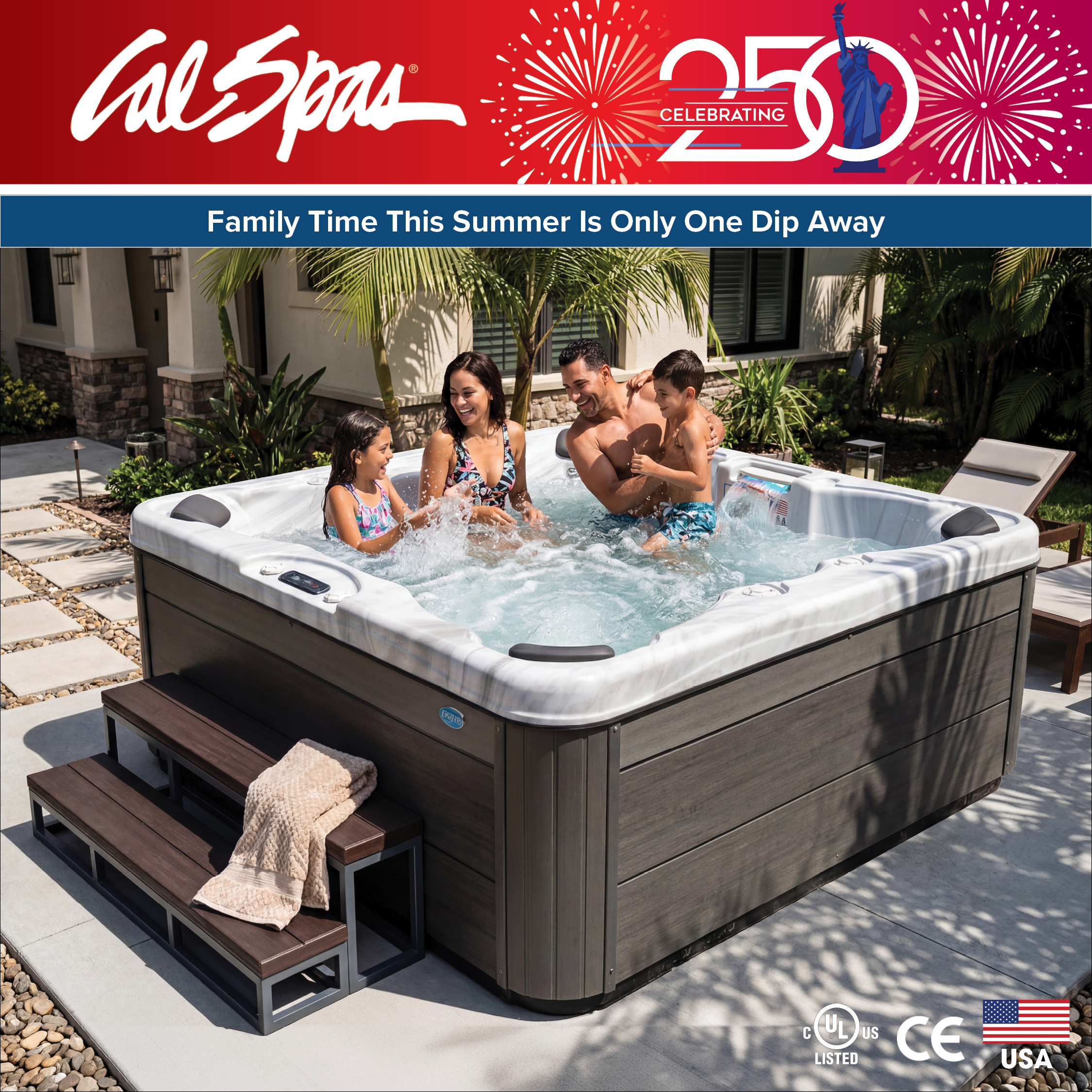 Calspas hot tub being used in a family setting - Desert Springs